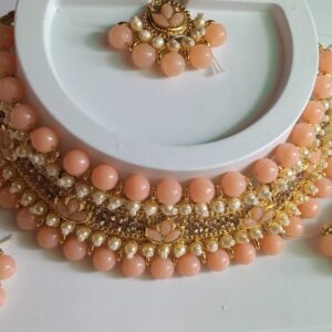 Choker set with stone Peach color