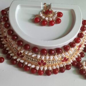 Stone type choker set maroon color